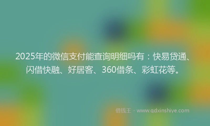 2025年的微信支付能查询明细吗有：快易贷通、闪借快融、好居客、360借条、彩虹花等。