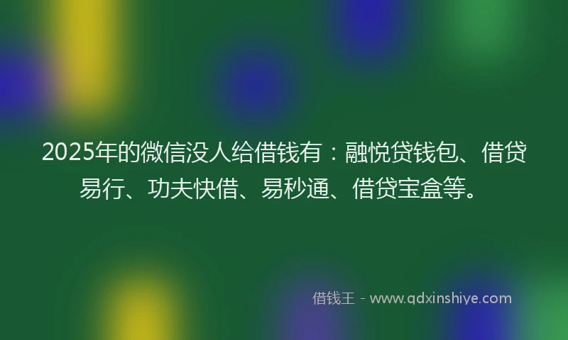 2025年的微信没人给借钱有：融悦贷钱包、借贷易行、功夫快借、易秒通、借贷宝盒等。