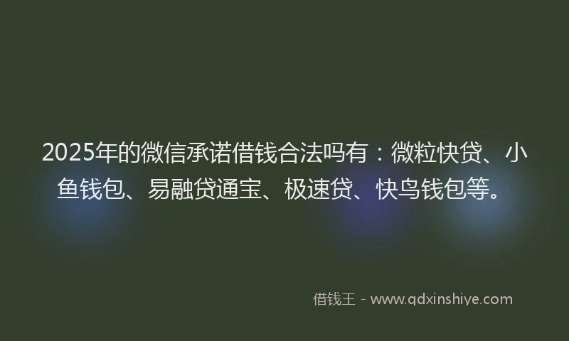 2025年的微信承诺借钱合法吗有：微粒快贷、小鱼钱包、易融贷通宝、极速贷、快鸟钱包等。