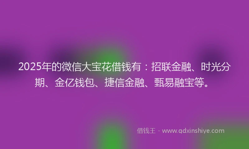 2025年的微信大宝花借钱有：招联金融、时光分期、金亿钱包、捷信金融、甄易融宝等。