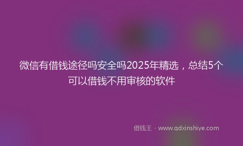 微信有借钱途径吗安全吗2025年精选，总结5个可以借钱不用审核的软件