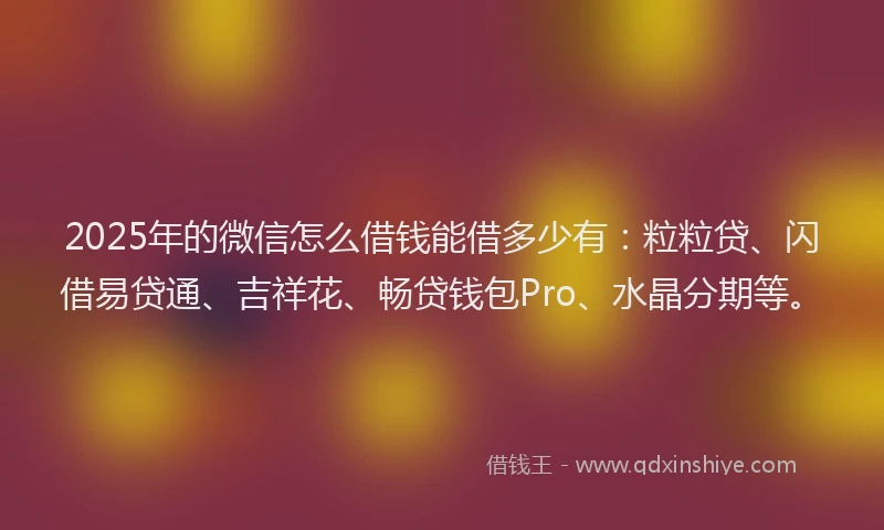 2025年的微信怎么借钱能借多少有：粒粒贷、闪借易贷通、吉祥花、畅贷钱包Pro、水晶分期等。