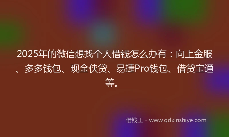 2025年的微信想找个人借钱怎么办有：向上金服、多多钱包、现金侠贷、易捷Pro钱包、借贷宝通等。
