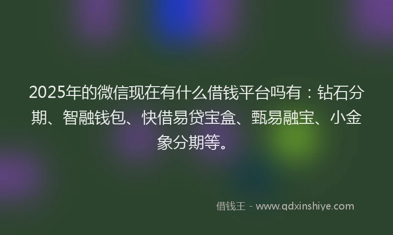 2025年的微信现在有什么借钱平台吗有：钻石分期、智融钱包、快借易贷宝盒、甄易融宝、小金象分期等。
