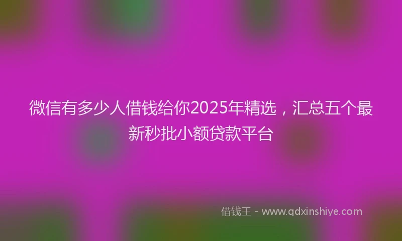 微信有多少人借钱给你2025年精选，汇总五个最新秒批小额贷款平台