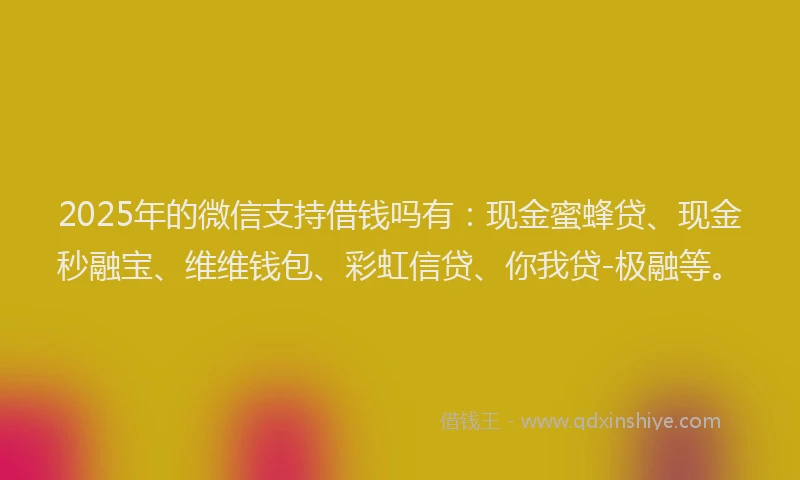 2025年的微信支持借钱吗有：现金蜜蜂贷、现金秒融宝、维维钱包、彩虹信贷、你我贷-极融等。