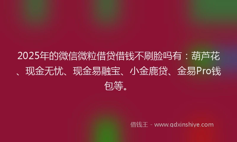 2025年的微信微粒借贷借钱不刷脸吗有：葫芦花、现金无忧、现金易融宝、小金鹿贷、金易Pro钱包等。