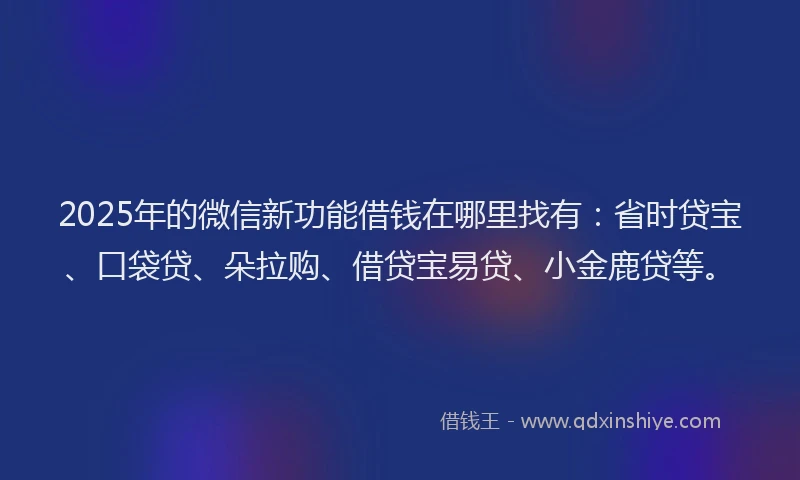 2025年的微信新功能借钱在哪里找有：省时贷宝、口袋贷、朵拉购、借贷宝易贷、小金鹿贷等。