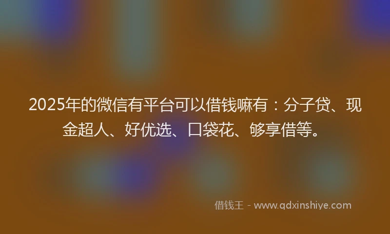 2025年的微信有平台可以借钱嘛有：分子贷、现金超人、好优选、口袋花、够享借等。