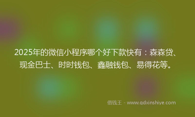 2025年的微信小程序哪个好下款快有：森森贷、现金巴士、时时钱包、鑫融钱包、易得花等。