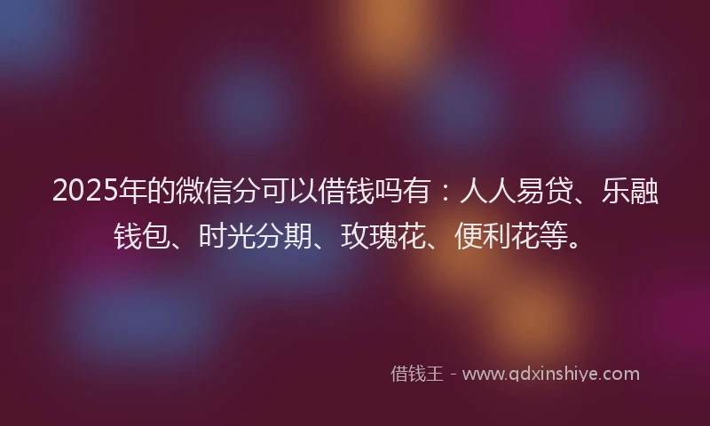 2025年的微信分可以借钱吗有：人人易贷、乐融钱包、时光分期、玫瑰花、便利花等。
