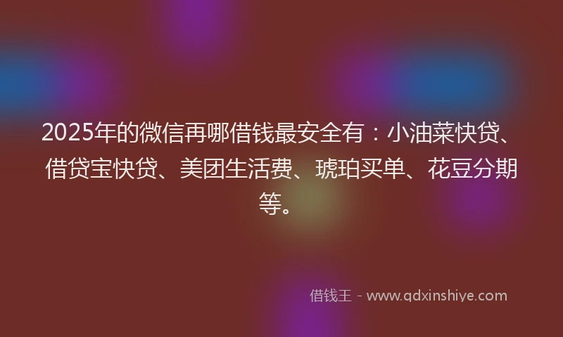 2025年的微信再哪借钱最安全有：小油菜快贷、借贷宝快贷、美团生活费、琥珀买单、花豆分期等。