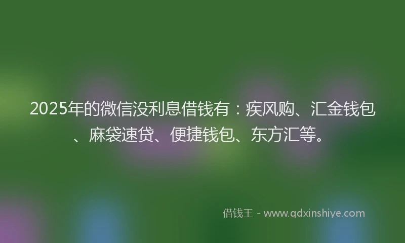 2025年的微信没利息借钱有：疾风购、汇金钱包、麻袋速贷、便捷钱包、东方汇等。
