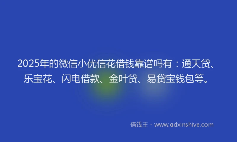 2025年的微信小优信花借钱靠谱吗有：通天贷、乐宝花、闪电借款、金叶贷、易贷宝钱包等。