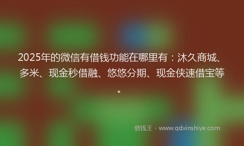 2025年的微信有借钱功能在哪里有：沐久商城、多米、现金秒借融、悠悠分期、现金侠速借宝等。