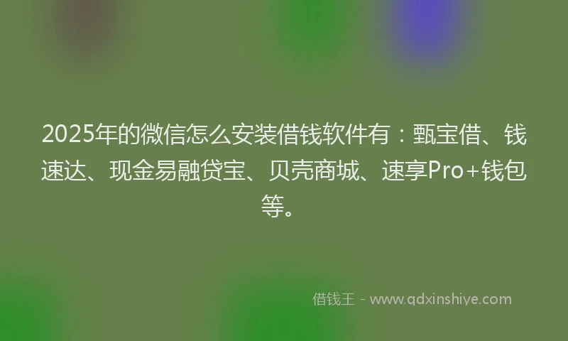 2025年的微信怎么安装借钱软件有：甄宝借、钱速达、现金易融贷宝、贝壳商城、速享Pro+钱包等。