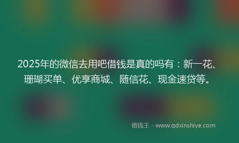 2025年的微信去用吧借钱是真的吗有：新一花、珊瑚买单、优享商城、随信花、现金速贷等。