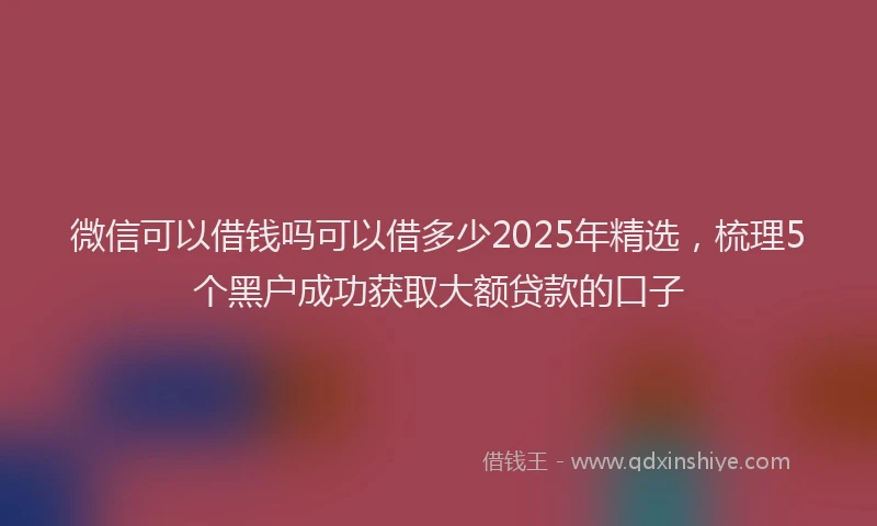 微信可以借钱吗可以借多少2025年精选，梳理5个黑户成功获取大额贷款的口子