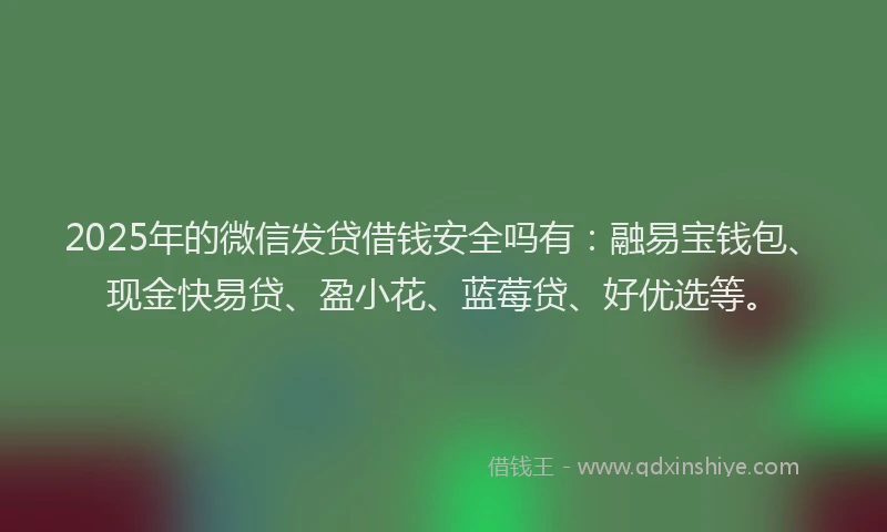 2025年的微信发贷借钱安全吗有：融易宝钱包、现金快易贷、盈小花、蓝莓贷、好优选等。