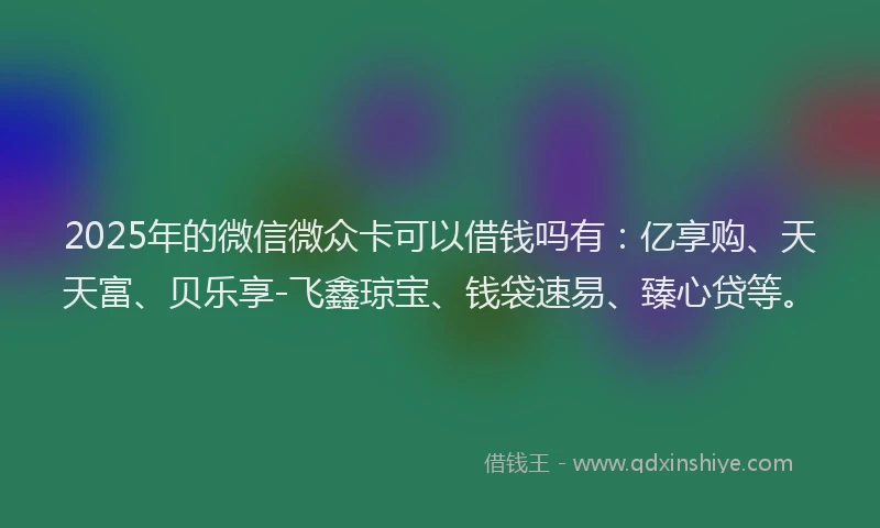 2025年的微信微众卡可以借钱吗有：亿享购、天天富、贝乐享-飞鑫琼宝、钱袋速易、臻心贷等。