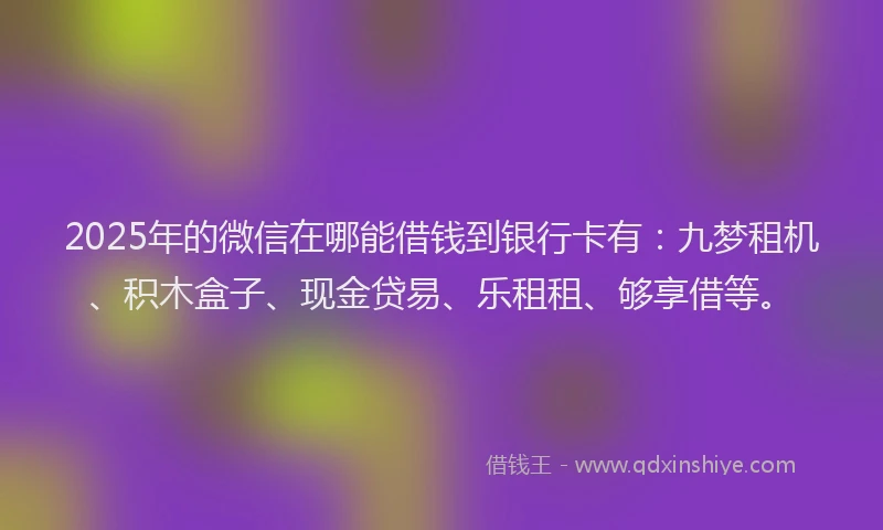 2025年的微信在哪能借钱到银行卡有：九梦租机、积木盒子、现金贷易、乐租租、够享借等。