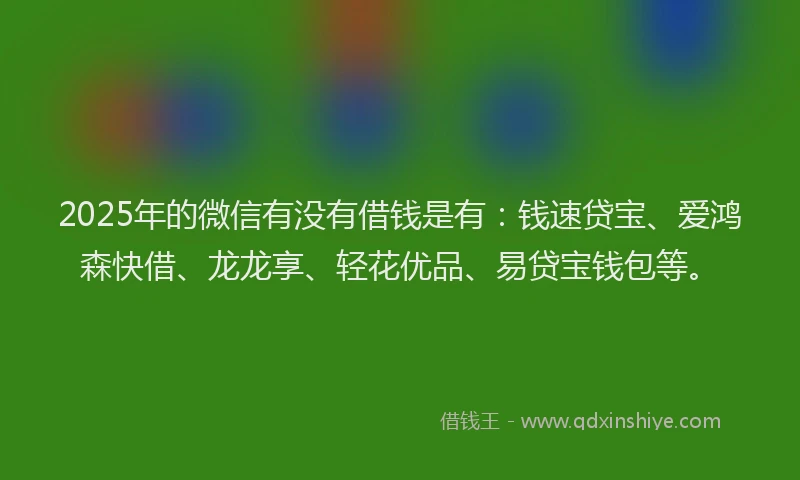 2025年的微信有没有借钱是有：钱速贷宝、爱鸿森快借、龙龙享、轻花优品、易贷宝钱包等。