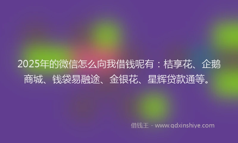 2025年的微信怎么向我借钱呢有：桔享花、企鹅商城、钱袋易融途、金银花、星辉贷款通等。