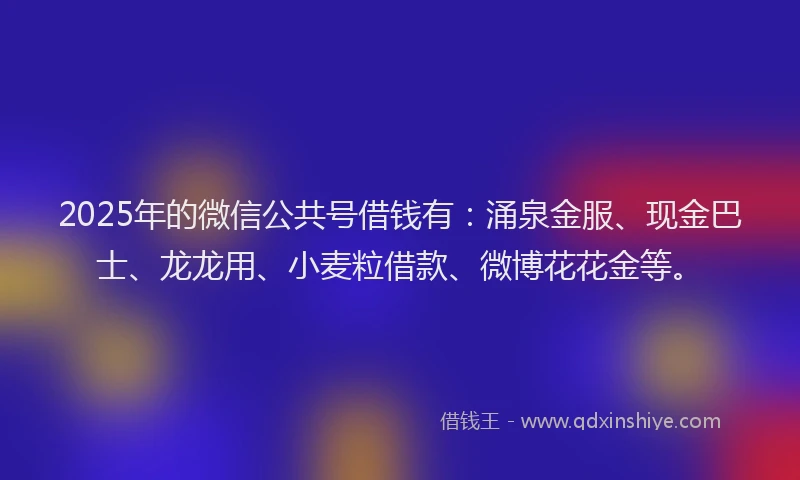 2025年的微信公共号借钱有：涌泉金服、现金巴士、龙龙用、小麦粒借款、微博花花金等。