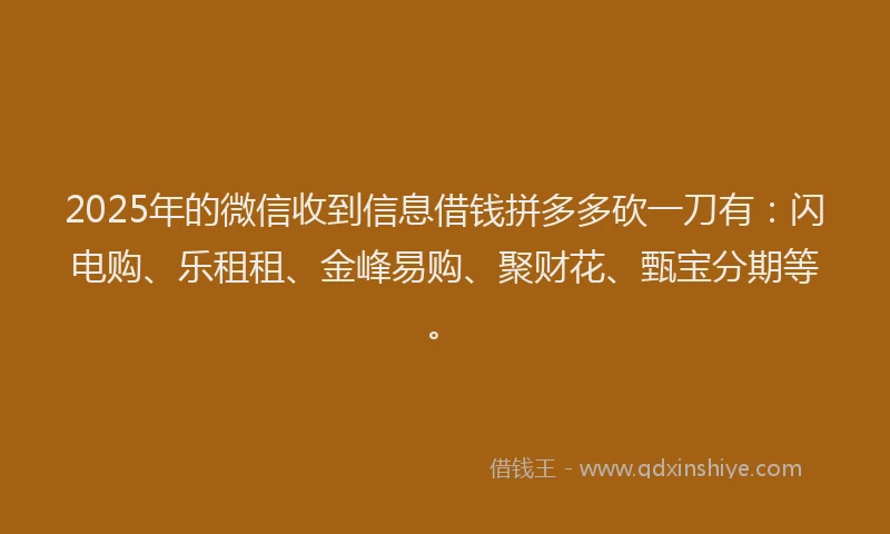 2025年的微信收到信息借钱拼多多砍一刀有：闪电购、乐租租、金峰易购、聚财花、甄宝分期等。