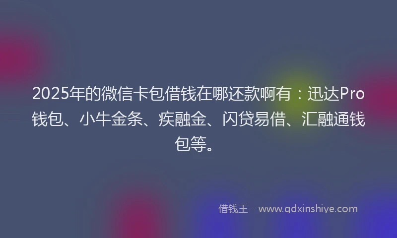 2025年的微信卡包借钱在哪还款啊有：迅达Pro钱包、小牛金条、疾融金、闪贷易借、汇融通钱包等。