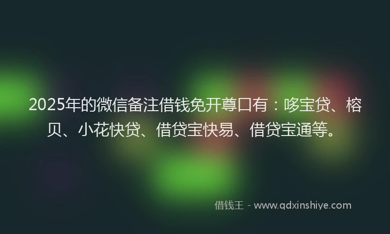 2025年的微信备注借钱免开尊口有：哆宝贷、榕贝、小花快贷、借贷宝快易、借贷宝通等。
