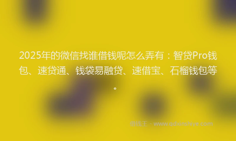 2025年的微信找谁借钱呢怎么弄有：智贷Pro钱包、速贷通、钱袋易融贷、速借宝、石榴钱包等。