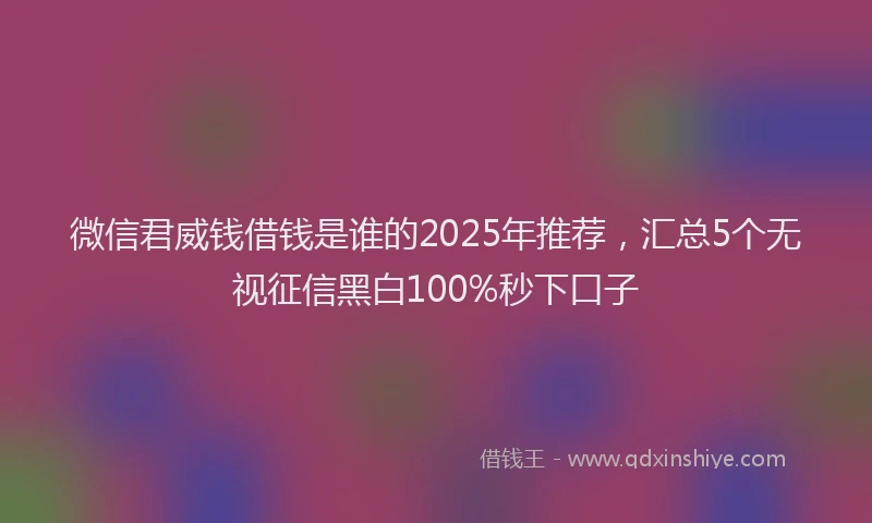 微信君威钱借钱是谁的2025年推荐，汇总5个无视征信黑白100%秒下口子