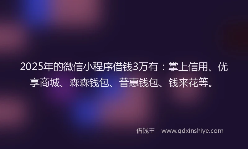 2025年的微信小程序借钱3万有：掌上信用、优享商城、森森钱包、普惠钱包、钱来花等。
