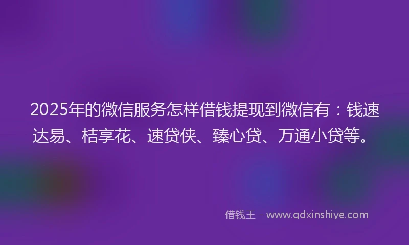 2025年的微信服务怎样借钱提现到微信有：钱速达易、桔享花、速贷侠、臻心贷、万通小贷等。