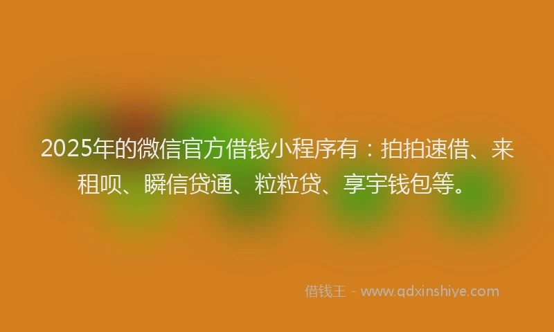 2025年的微信官方借钱小程序有：拍拍速借、来租呗、瞬信贷通、粒粒贷、享宇钱包等。