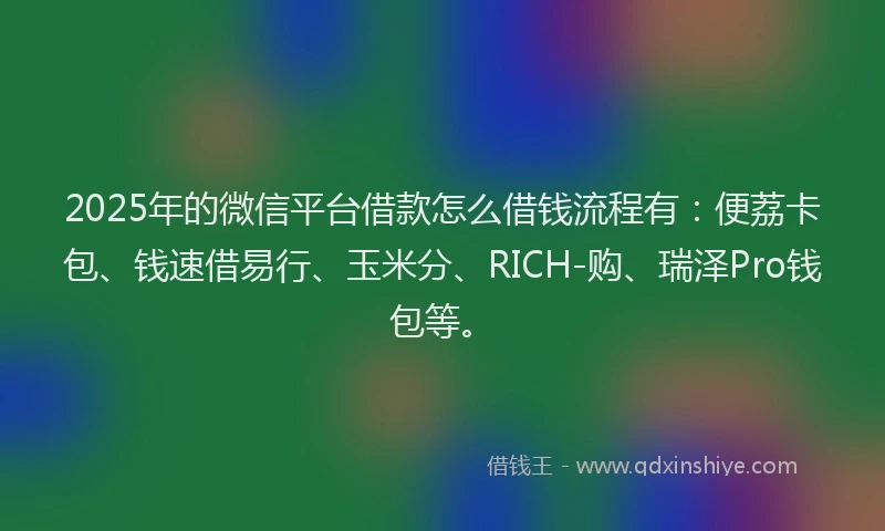 2025年的微信平台借款怎么借钱流程有：便荔卡包、钱速借易行、玉米分、RICH-购、瑞泽Pro钱包等。