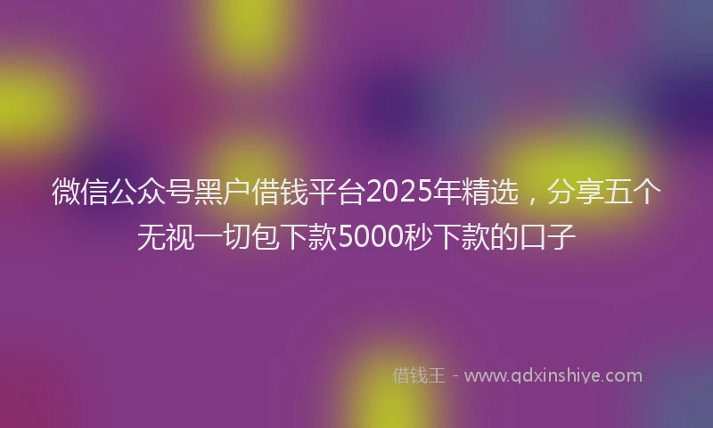 微信公众号黑户借钱平台2025年精选，分享五个无视一切包下款5000秒下款的口子