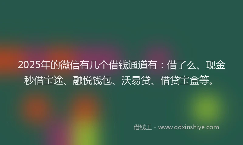 2025年的微信有几个借钱通道有：借了么、现金秒借宝途、融悦钱包、沃易贷、借贷宝盒等。
