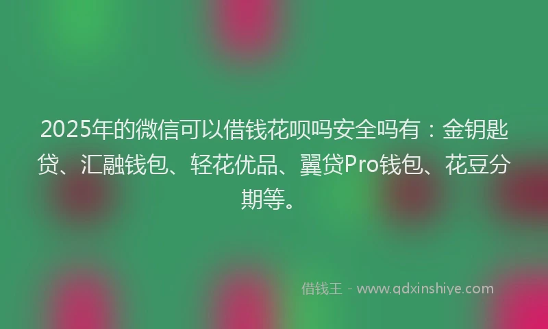 2025年的微信可以借钱花呗吗安全吗有：金钥匙贷、汇融钱包、轻花优品、翼贷Pro钱包、花豆分期等。