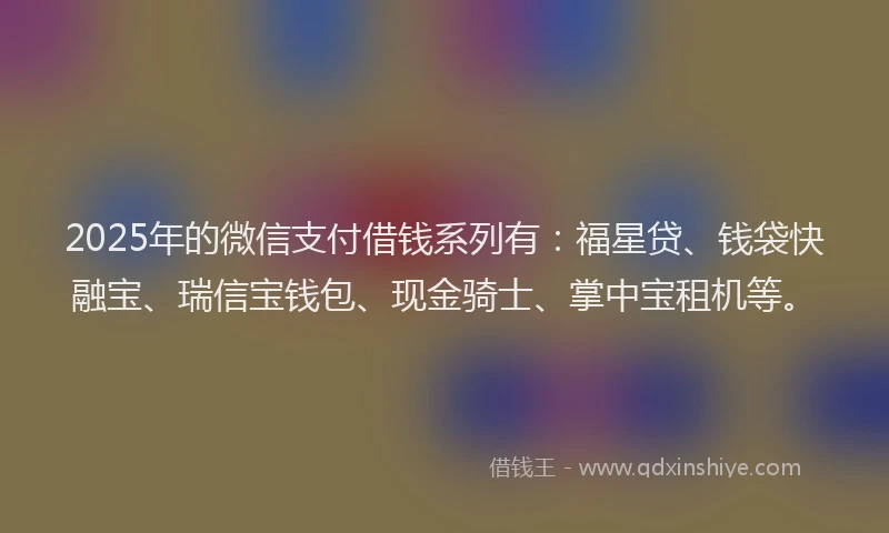 2025年的微信支付借钱系列有：福星贷、钱袋快融宝、瑞信宝钱包、现金骑士、掌中宝租机等。