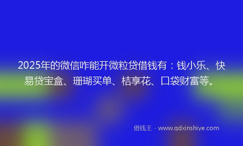 2025年的微信咋能开微粒贷借钱有：钱小乐、快易贷宝盒、珊瑚买单、桔享花、口袋财富等。