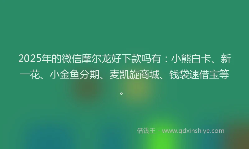 2025年的微信摩尔龙好下款吗有：小熊白卡、新一花、小金鱼分期、麦凯旋商城、钱袋速借宝等。