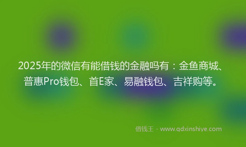 2025年的微信有能借钱的金融吗有：金鱼商城、普惠Pro钱包、首E家、易融钱包、吉祥购等。