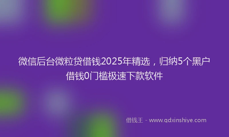 微信后台微粒贷借钱2025年精选，归纳5个黑户借钱0门槛极速下款软件