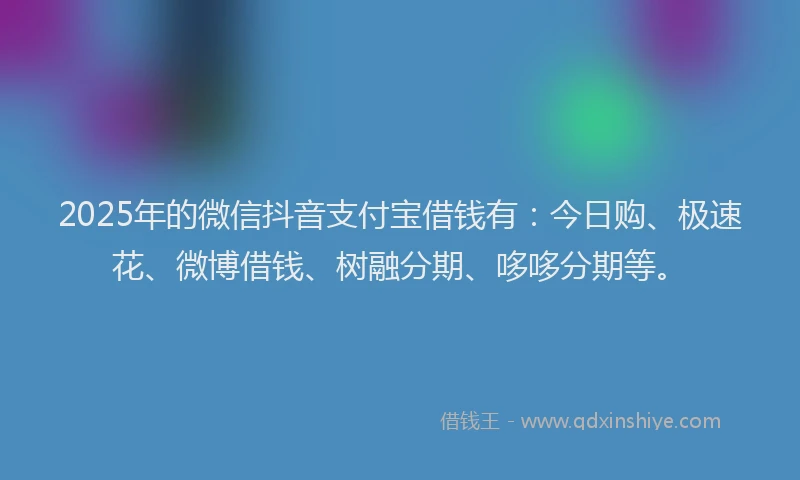 2025年的微信抖音支付宝借钱有：今日购、极速花、微博借钱、树融分期、哆哆分期等。
