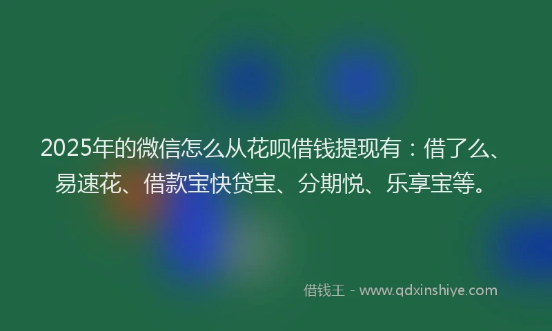 2025年的微信怎么从花呗借钱提现有：借了么、易速花、借款宝快贷宝、分期悦、乐享宝等。