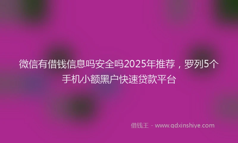 微信有借钱信息吗安全吗2025年推荐，罗列5个手机小额黑户快速贷款平台