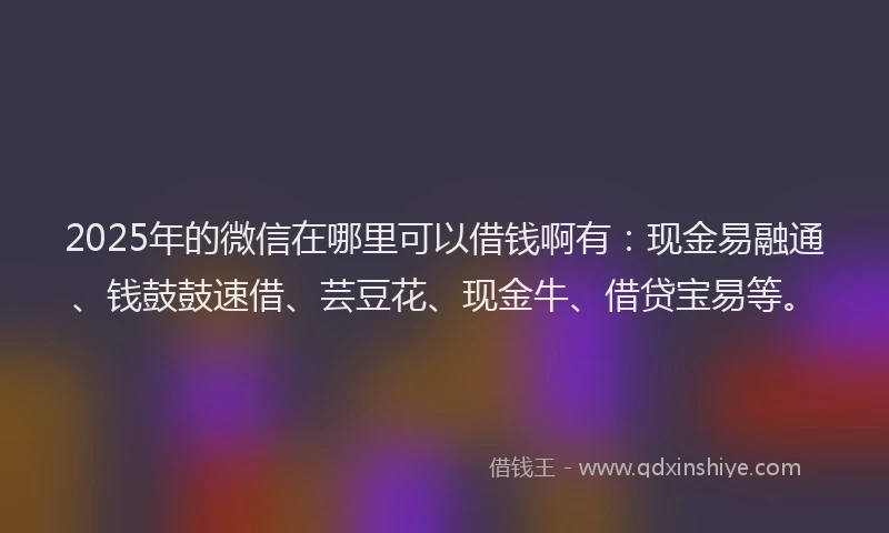 2025年的微信在哪里可以借钱啊有：现金易融通、钱鼓鼓速借、芸豆花、现金牛、借贷宝易等。