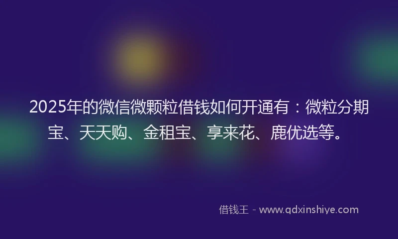 2025年的微信微颗粒借钱如何开通有：微粒分期宝、天天购、金租宝、享来花、鹿优选等。